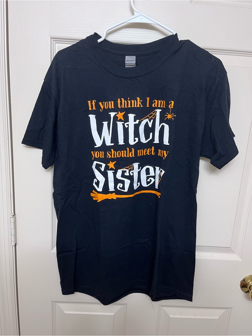 Gildan Black Short-Sleeve Halloween Graphic Tee with Orange and White Print